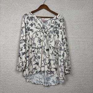 Philosophy Top Womens‎ 1X Ivory Multi Floral 3/4 Sleeve Hidden Button Blouse